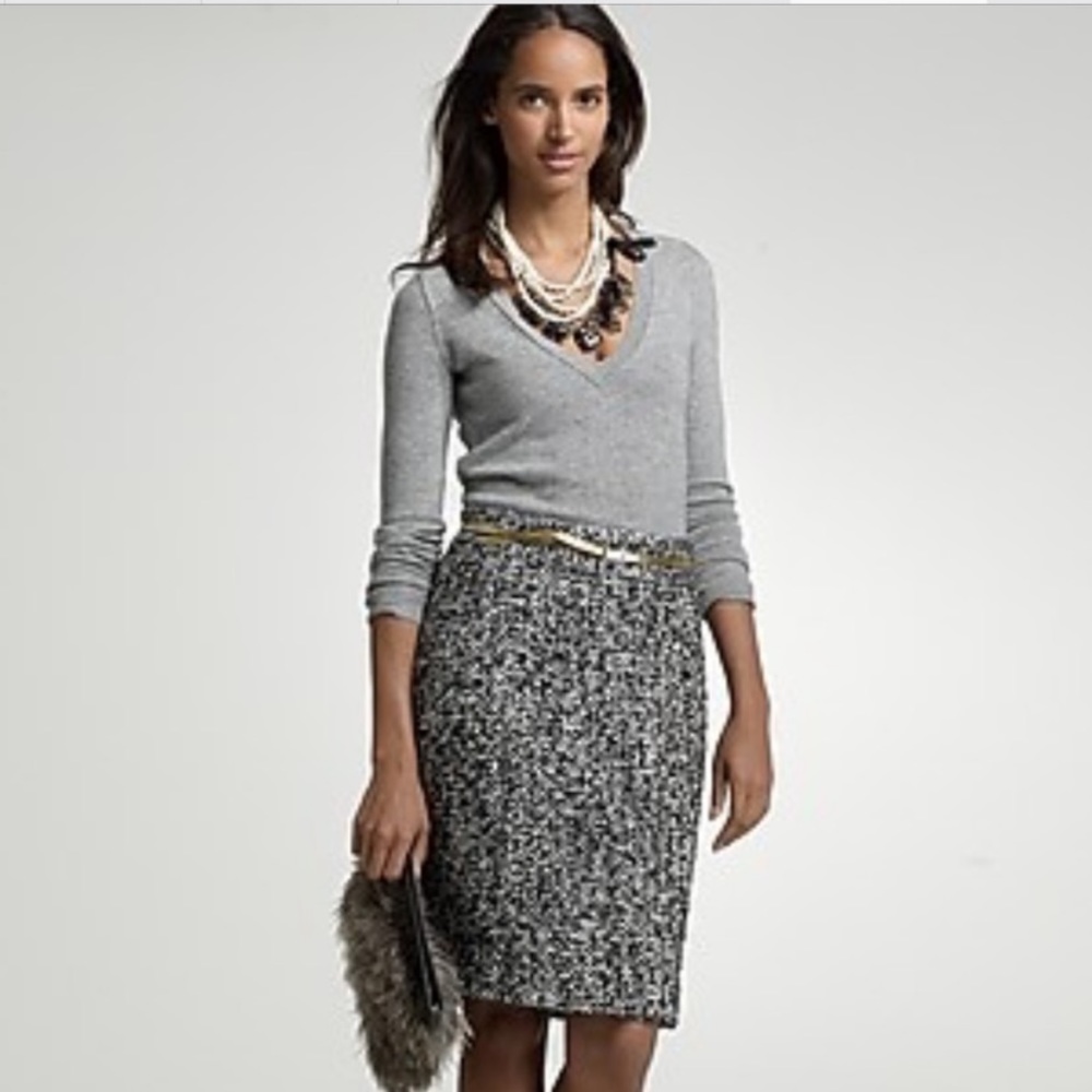 J.Crew wool & alpaca Oona tweed pencil skirt black white gray